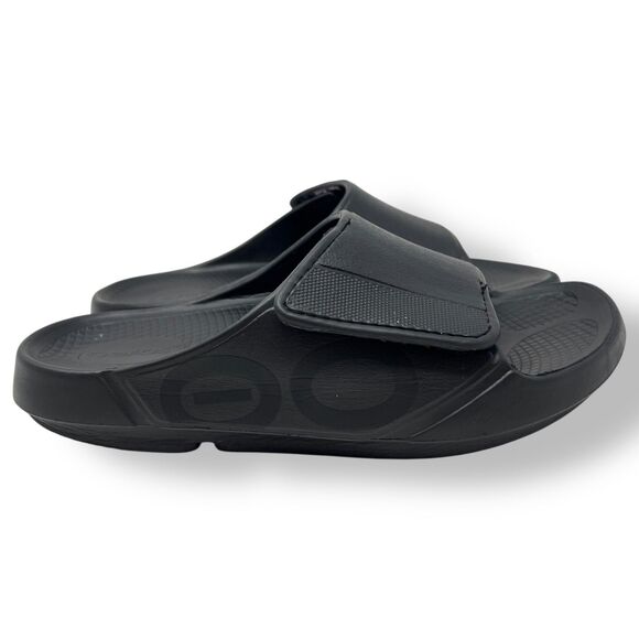 oofos ooahh sport flex mens size 10 shoes black slip on recovery comfort sandals - Picture 1 of 12